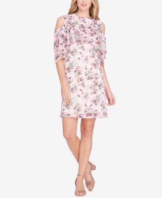 Tahari ASL - Printed Cold-Shoulder Ruffle Dress