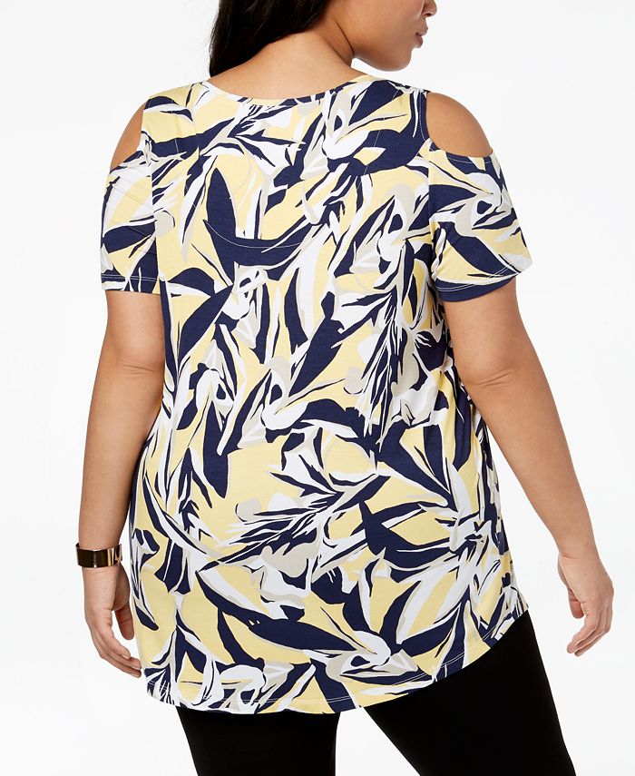 JM Collection Plus Size Printed Cold-Shoulder Top, Created for Macy's ...