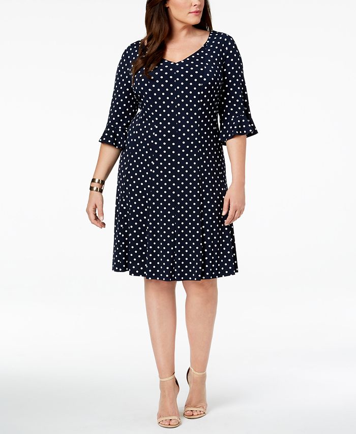 Connected Plus Size Bell-Sleeve Polka Dot Dress - Macy's