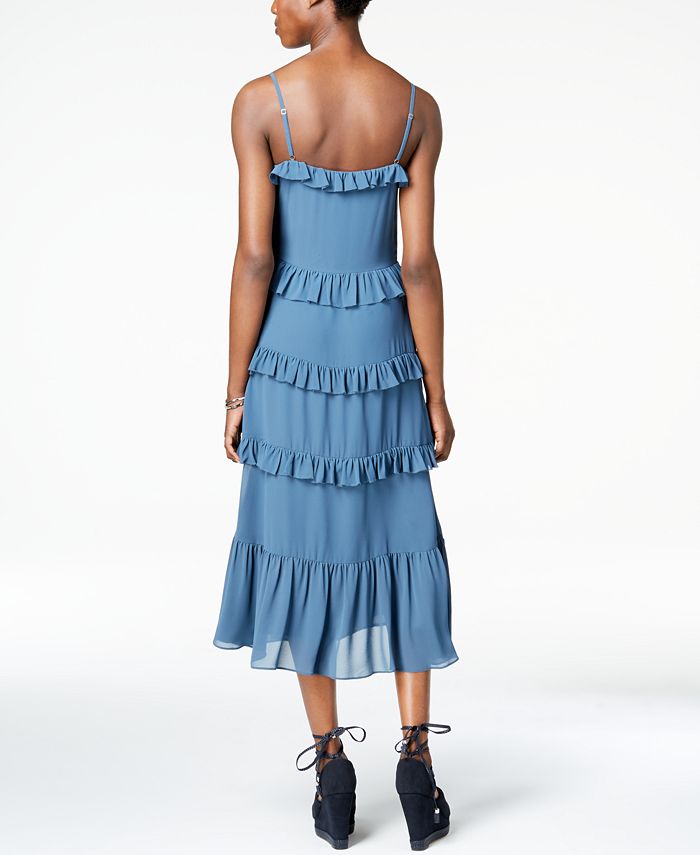 Michael Kors Graphic Dot Tiered Midi Dress Blue Size S