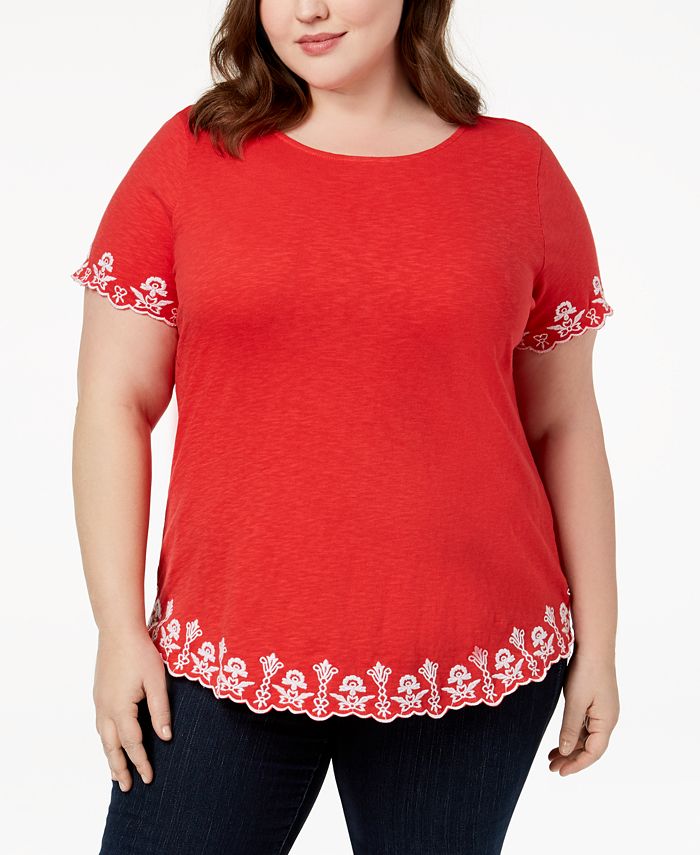 Charter Club Plus Size Cotton Embroidered T-Shirt, Created for Macys ...