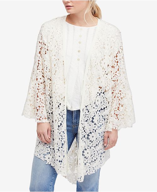 Free People Move Over Cotton Lace Kimono Robe Jackets & Vests