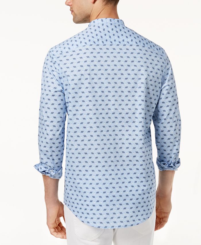 Tasso Elba Men's Banded Collar Printed Shirt, Created for Macy's - Macy's