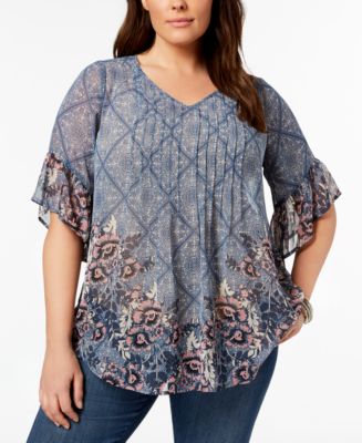 Style & Co Plus Size Printed Pintucked Tunic, Created for Macy's - Macy's