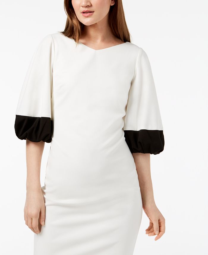 Calvin Klein Colorblocked Puff-Sleeve Sheath Dress & Reviews - Dresses ...