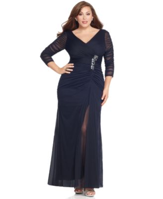 Adrianna Papell Plus Size Three-Quarter-Sleeve Ruched Gown - Dresses ...