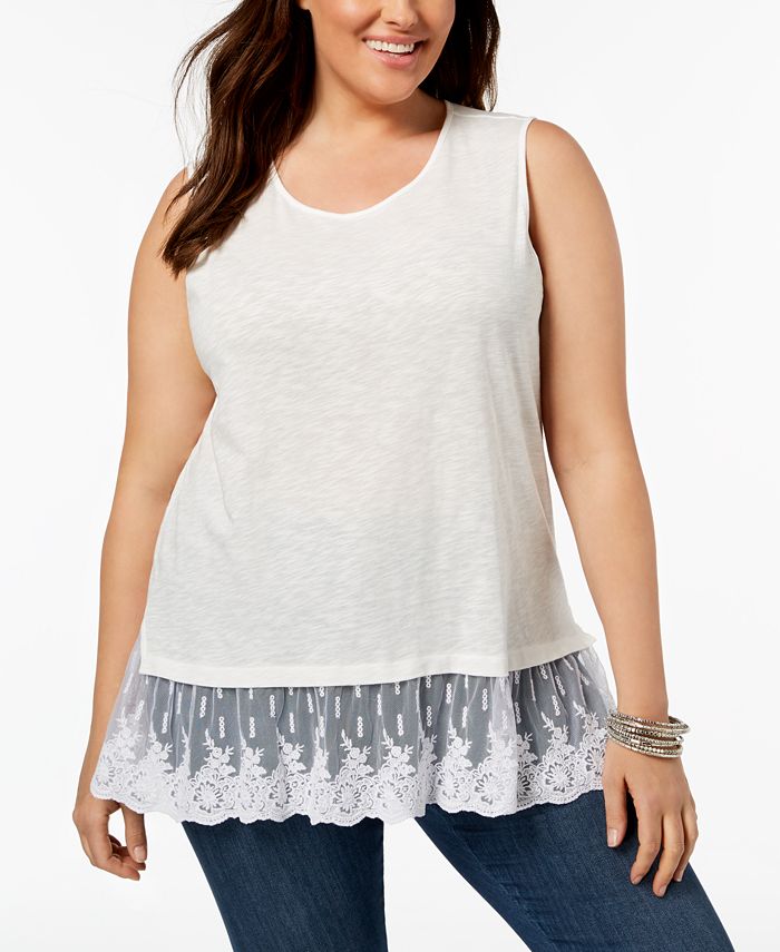 Style & Co Plus Size Flounce Mesh-Hem Tank Top, Created for Macy's ...