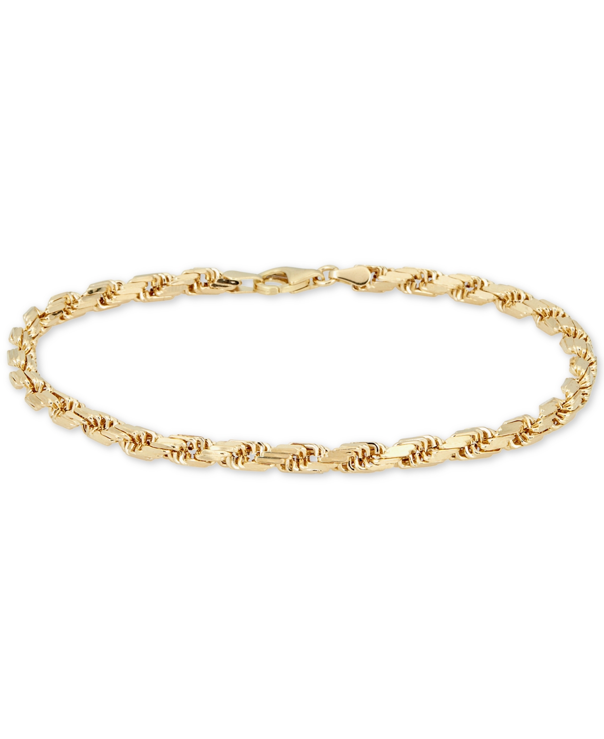 Diamond Cut Rope Chain Bracelet (4mm) in 14k Gold, Made in Italy - Yellow Gold