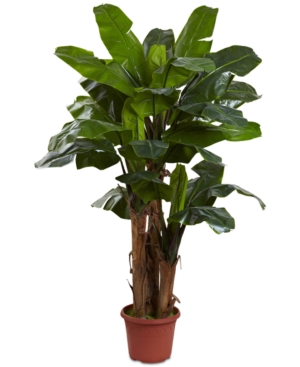 Nearly Natural 7' Indoor/outdoor Uv-resistant Giant Triple-stalk Artificial Banana Tree In Green