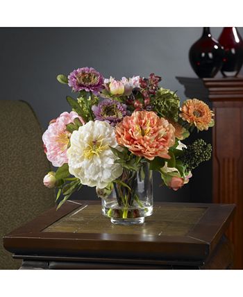 Nearly Natural - Artificial Peony Arrangement with Glass Vase