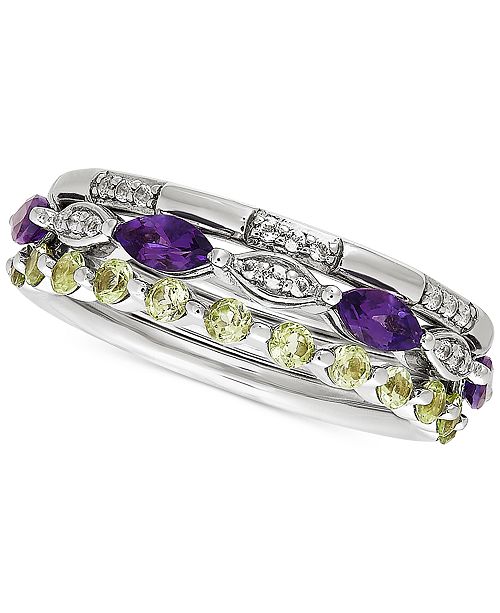 Macy S 3 Pc Set Multi Gemstone Stacking Rings 1 1 10 Ct T W In Sterling Silver Reviews Rings Jewelry Watches Macy S