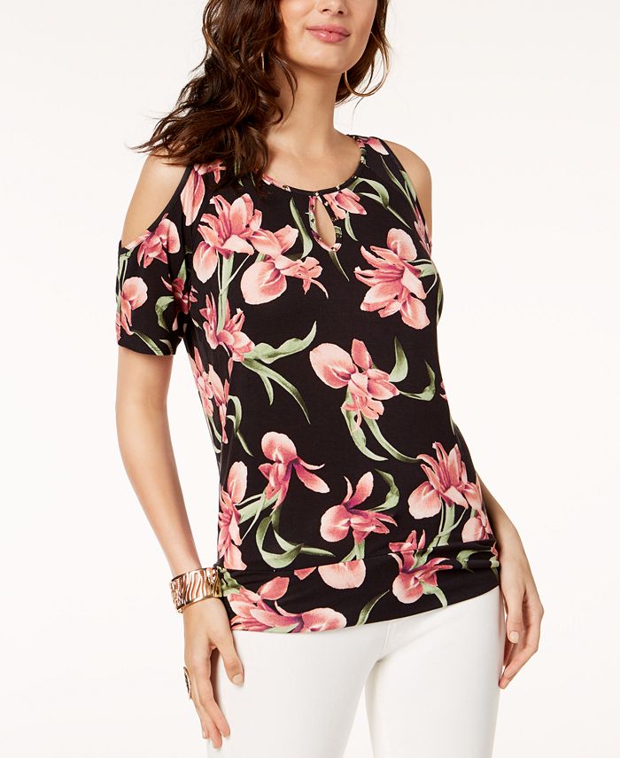 Thalia Sodi Floral-Print Cold-Shoulder Top, Created for Macy's - Macy's