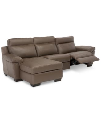 Furniture - Leather Sectional Sofa With 1 Power Recliner, Power Headrests, Chaise And USB Power Outlet