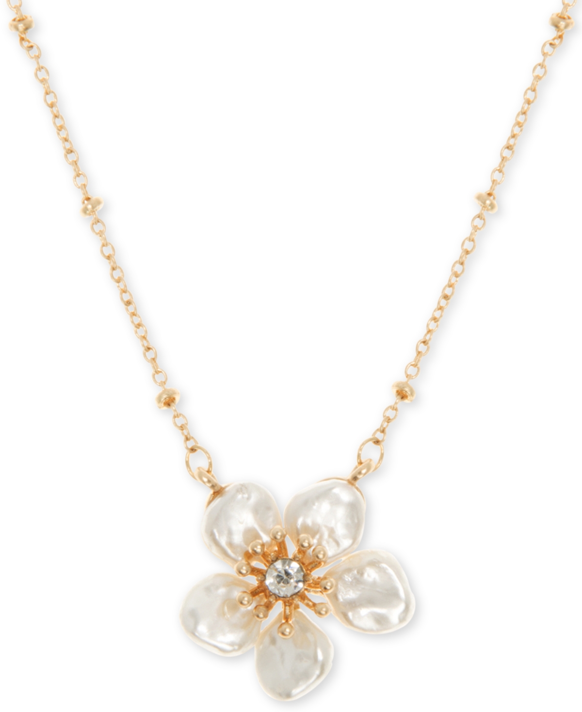 Gold-Tone Crystal Flower Pendant Necklace, 16" + 3" extender - White