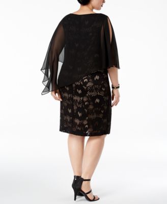 Connected Plus Size Lace Chiffon-Cape Dress