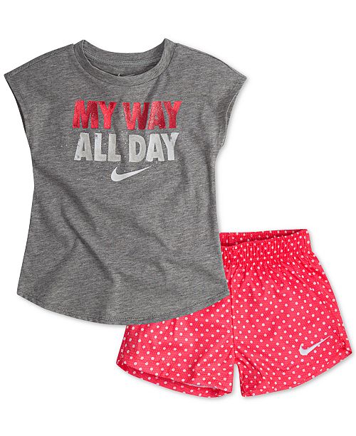 Nike Little Girls 2 Pc Graphic Print T Shirt Printed Shorts Set