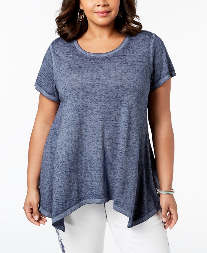 Style & Co Plus Size Burnout Handkerchief-Hem T-Shirt, Created for Macy ...