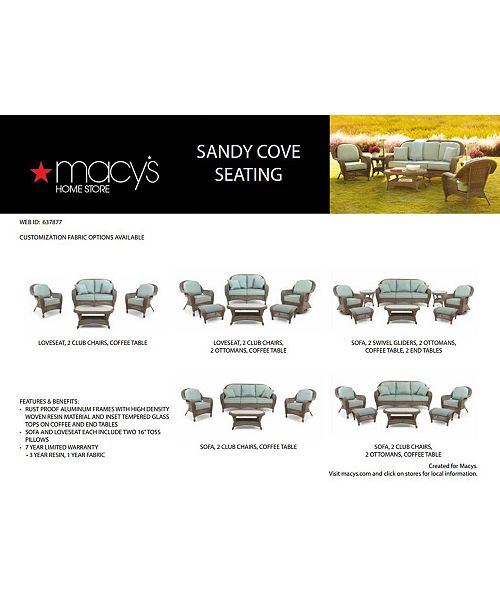 Furniture Sandy Cove Outdoor Seating Collection, with Sunbrella® Cushions, Created for Macy's
