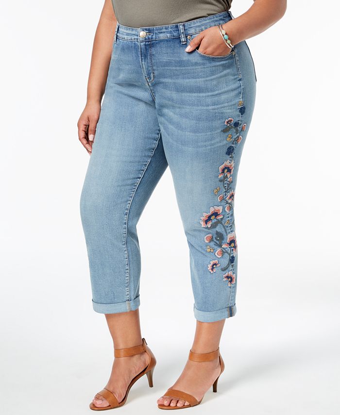 Style & Co Plus Size Embroidered Curvy Boyfriend-Fit Jeans, Created for ...