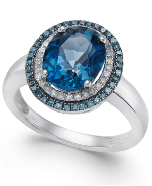 image of London Blue Topaz (2-3/4 ct. t.w.), Blue and White Diamond (1/3 ct. t.w.) Oval Ring in 14k White Gold