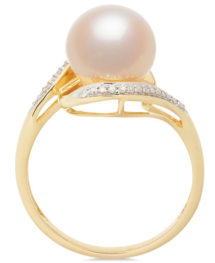 Macy's Cultured Freshwater Pearl (9mm) & Diamond Accent Ring in 14k ...