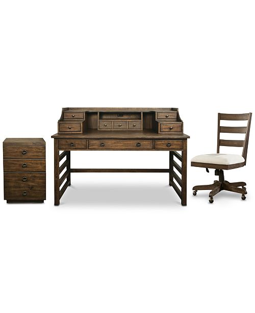 Furniture Ridgeway Home Office Furniture 3 Pc Set Leg Desk With Hutch Wood Back Chair Mobile File Cabinet Reviews Furniture Macy S