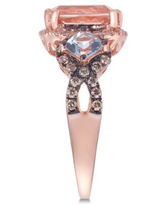 Le Vian Chocolatier® Peach Morganite® (1-1/2 ct. t.w.), Aquamarine (1/2 ct. t.w.) and Diamond (1/3 ct. t.w.) Ring in 14k Rose Gold 