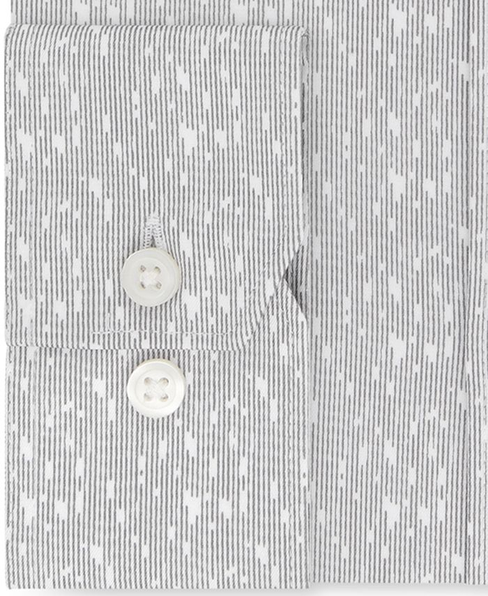 DKNY Men's SlimFit Performance Stretch Gray & White Print Dress Shirt