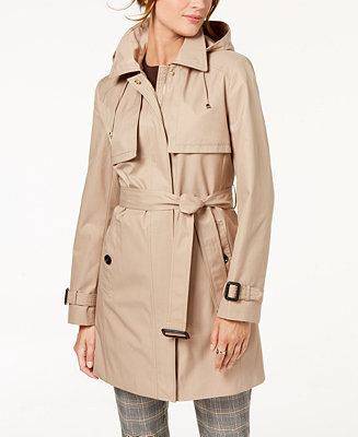 Calvin Klein Hooded Belted Trench Coat & Reviews - Coats - Women - Macy's