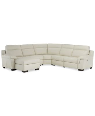 CLOSEOUT! Julius II 5-Pc. Leather Chaise Sectional Sofa With 1 Power Recliner, Power Headrest & USB Power Outlet