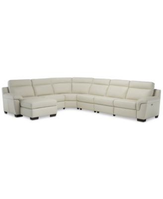 CLOSEOUT! Julius II 6-Pc. Leather Chaise Sectional Sofa With 1 Power Recliner, Power Headrest & USB Power Outlet