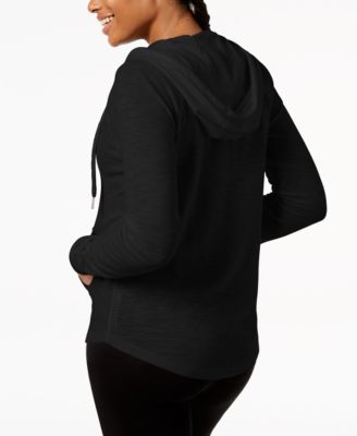 Ruched-Sleeve Zip Hoodie