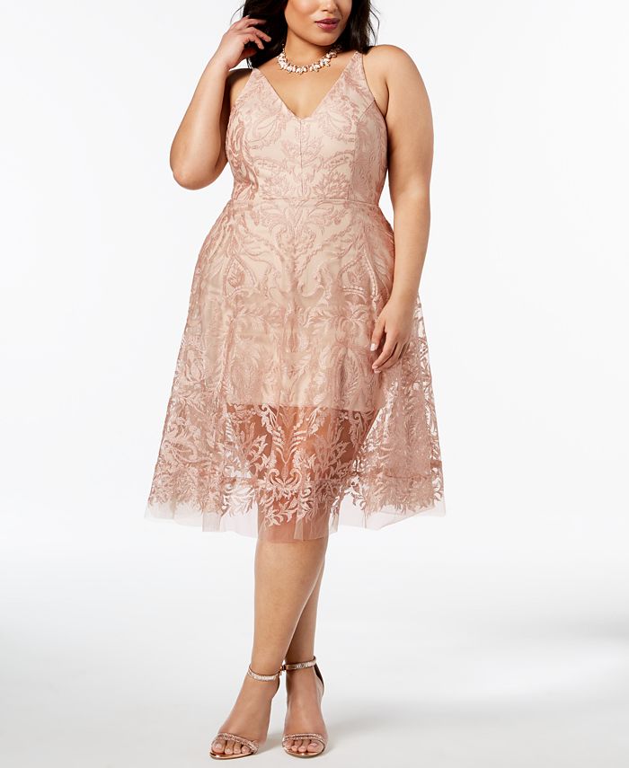 XSCAPE Plus Size Embroidered Mesh Fit & Flare Dress - Macy's