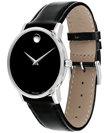 Men's swiss museum classic black leather strap watch 40mm online