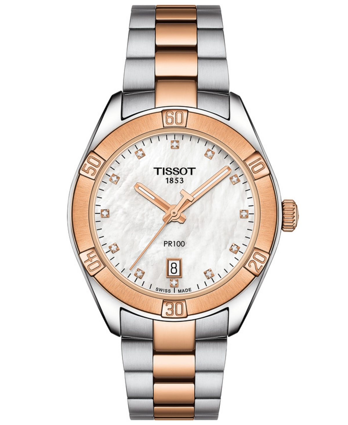 Women's Swiss Pr 100 Sport Chic T-Classic Diamond-Accent Two-Tone Stainless Steel Bracelet Watch 36mm
