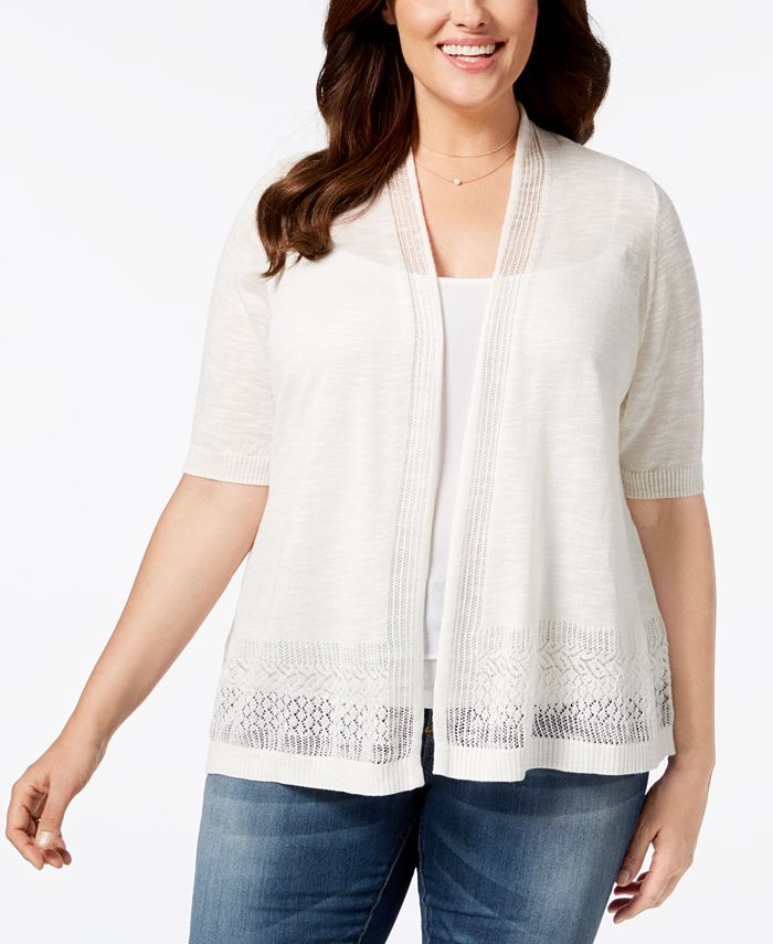 Charter Club Plus Size Open-Front Pointelle Cardigan, Created for Macy ...