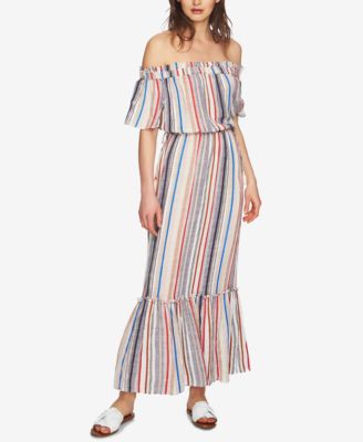 1.STATE - Striped Off-The-Shoulder Blouson Maxi Dress