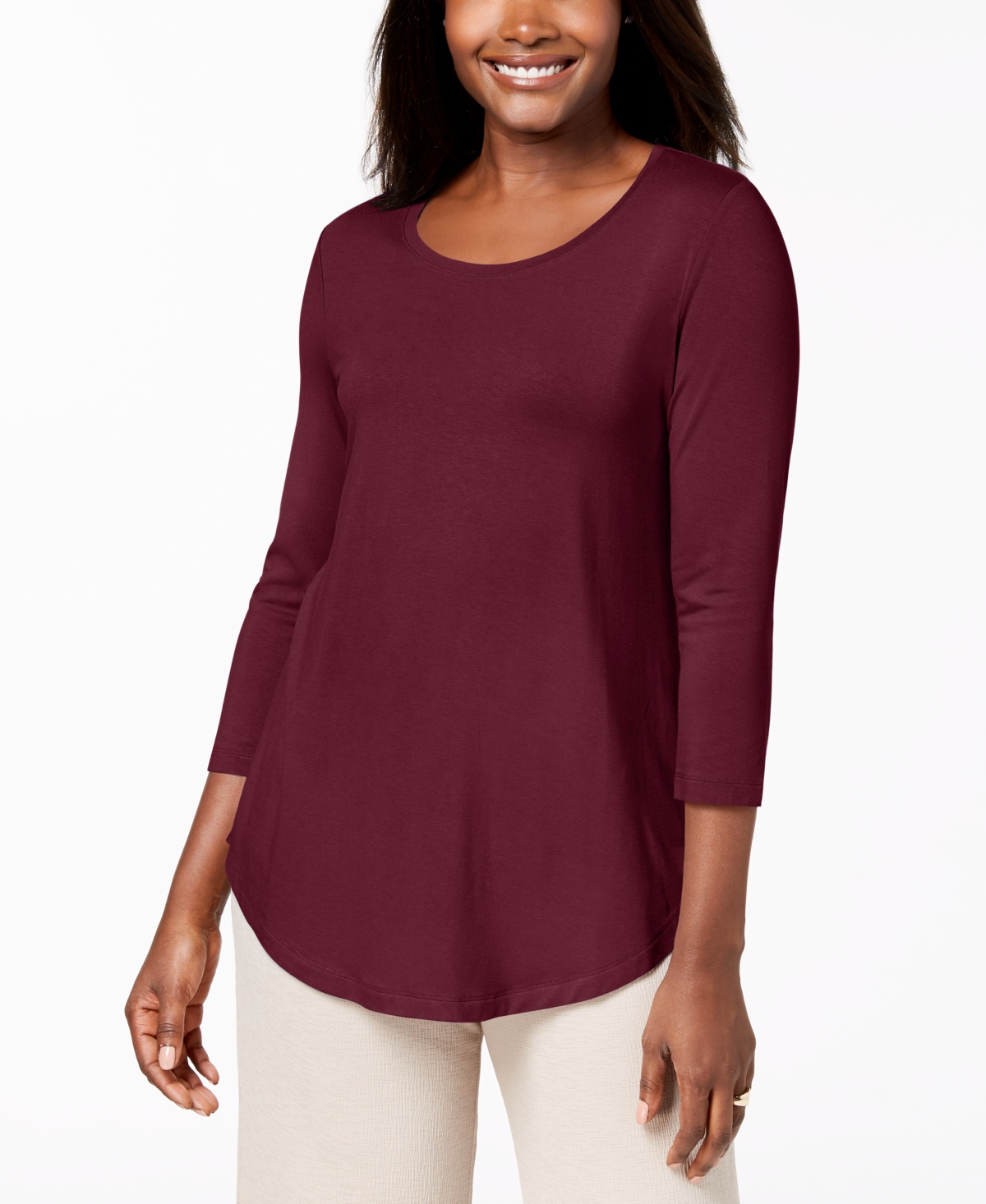 Jm Collection Women's 3/4-Sleeve Scoop Neck Top, Created for Macy's - Cherry Pie