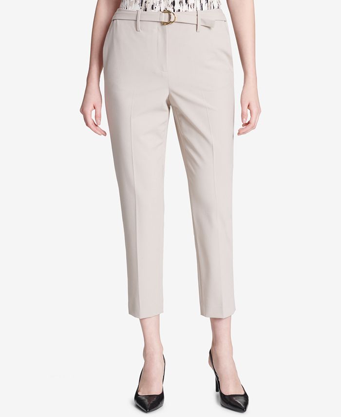 Calvin Klein Belted Straight-Leg Ankle Pants - Macy's