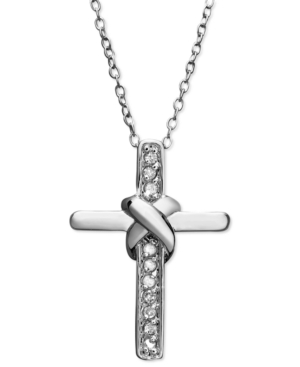 image of Diamond Knot Cross Pendant Necklace in Sterling Silver (1/10 ct. t.w.)