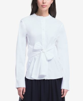 DKNY - Mandarin-Collar Tie-Waist Shirt
