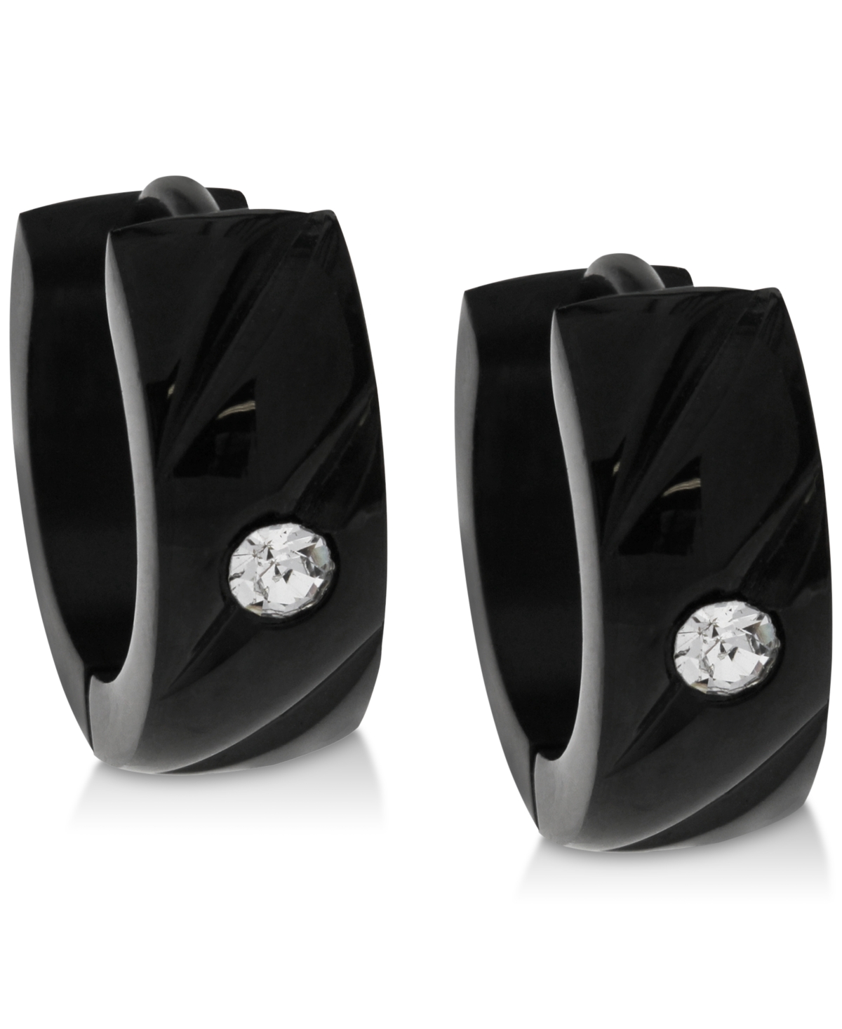Men's Black-Tone Stainless Steel & Cubic Zirconia Small Hoop Earrings s - Black