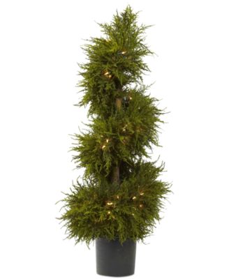 Nearly Natural - 43" Cedar Spiral Topiary Lighted Artificial Tree