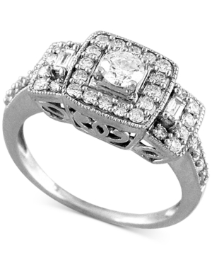 image of Diamond Halo Three-Stone Engagement Ring (3/4 ct. t.w.) in 14k White Gold