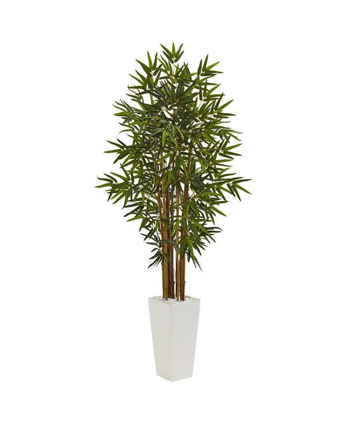 Nearly Natural - 5' Bamboo Artificial Tree in White Tower Planter