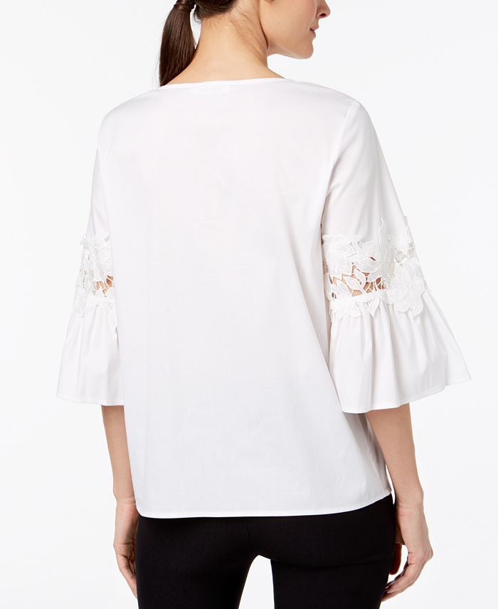 Calvin Klein Flare-Sleeve Lace Illusion Top - Macy's