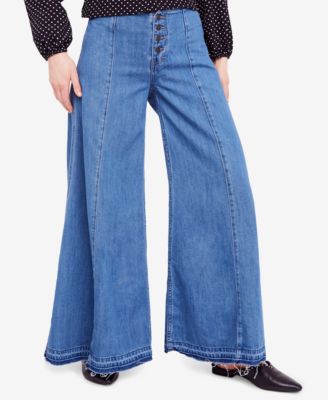 Cotton Wide-Leg Button-Fly Jeans 
