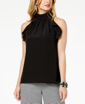 Rachel Roy Womens Elle Ruffled Mock Neck Top Black Size Large main image 0