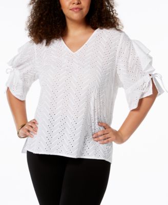 Love Scarlett - Plus Size Ruffle-Sleeve Eyelet Top