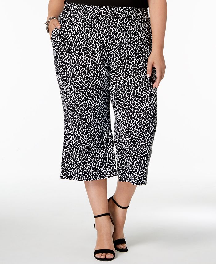 Michael Kors Plus Size Cropped Leopard-Print Wide-Leg Pants - Macy's